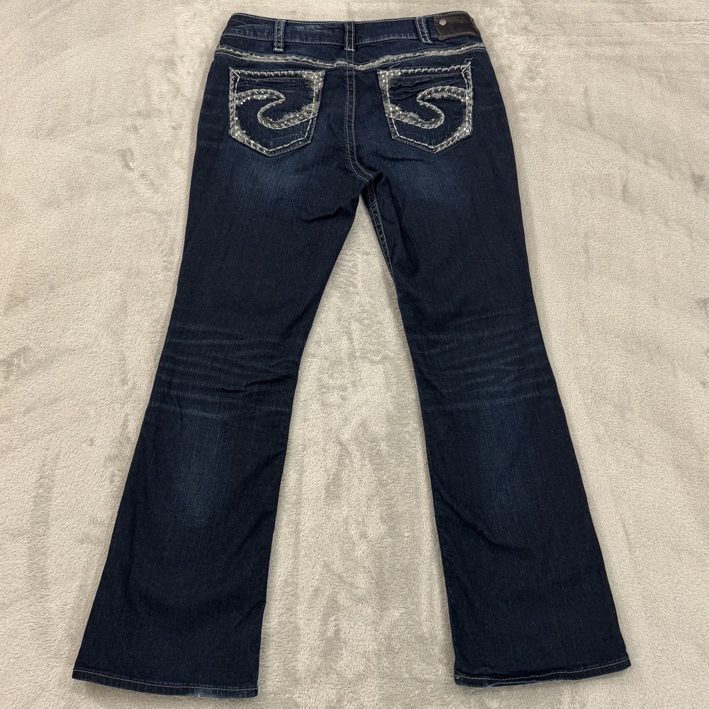 Silver Jeans Co Suki Mid Boot Dark Wash Womens 32x31 Curvy Fluid Denim Blue‎